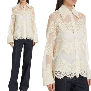 NWT Cinq à Sept Missy Cream Blouse Sheer Lace Shirt Size S